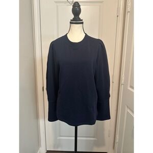 Rebecca Taylor Navy Puffed Sleeve Knit Top XL Pima Cotton Made Peru NWT